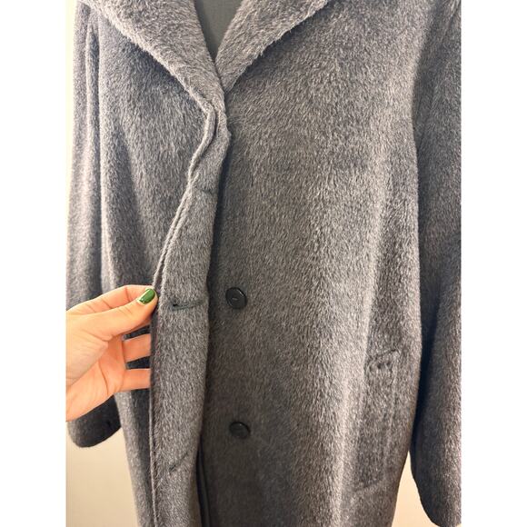 Cinzia Rocca PIACENZA Gray Long Coat Wool Baby llama Collared Overcoat Size 8 - Picture 5 of 12